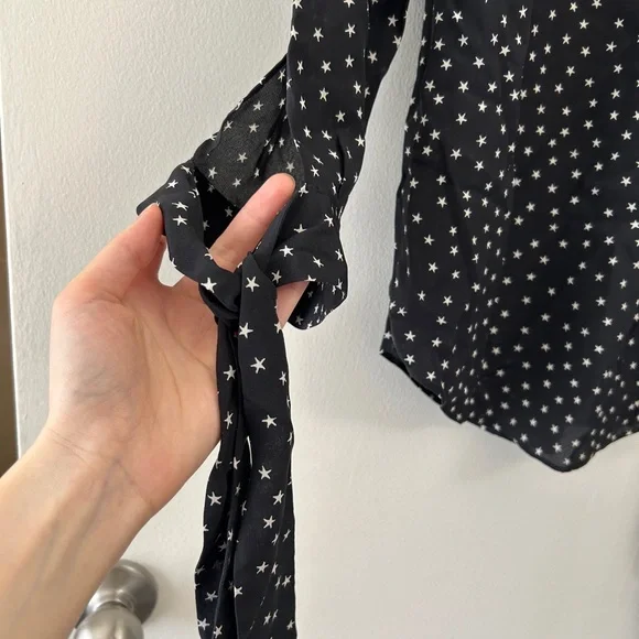 NEW! Madewell Black Silk Tie-Sleeve Top - Picture 6 of 6